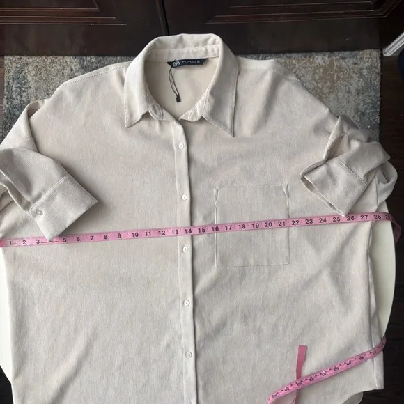 ZARA Women’s Oversized Corduroy Button Down Shirt Size XL Cream NWOT - Picture 4 of 7